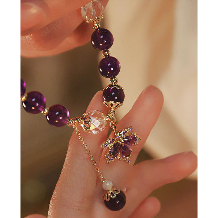 Pulsera con dije de hoja de arce curativa de amatista natural chapada en oro de 14 quilates con piedras de Buddha Stones