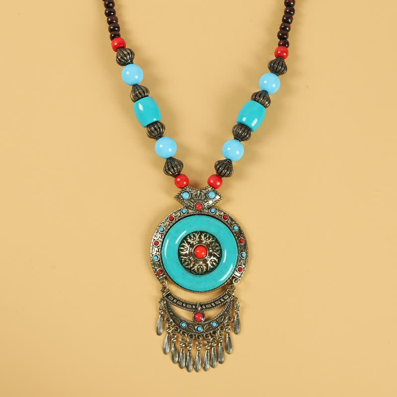 Accesorios para el cabello con borlas y cuentas retro tibetanas - Borla redonda azul - image 11