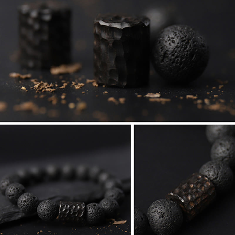 Pulsera curativa con soporte de ojo de tigre, madera de ébano, roca de lava , Buddha Stones