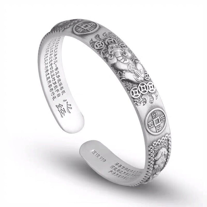 Pulsera ajustable de cobre blanco con monedas de Sutra y corazón de PiXiu tibetano con Buddha Stones