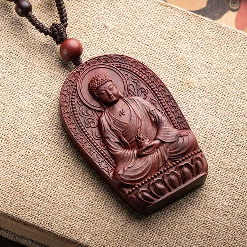 Colgante de collar de protección de loto de sándalo rojo de hoja pequeña de Buda natal del zodiaco chino