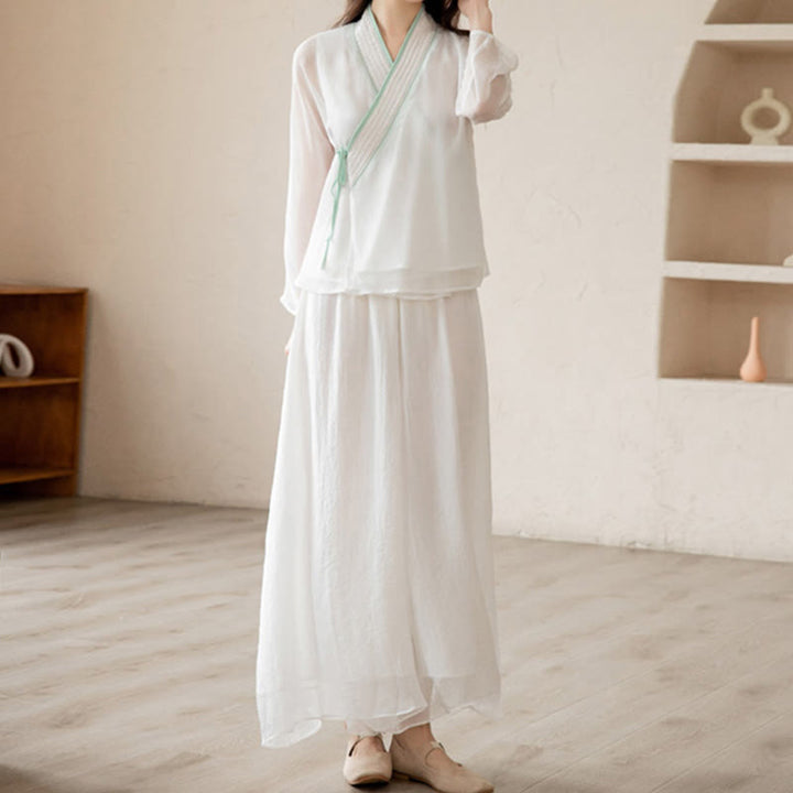 Conjunto de ropa de gasa para mujer, ropa de práctica de meditación espiritual Zen, Buddha Stones, oración Retro
