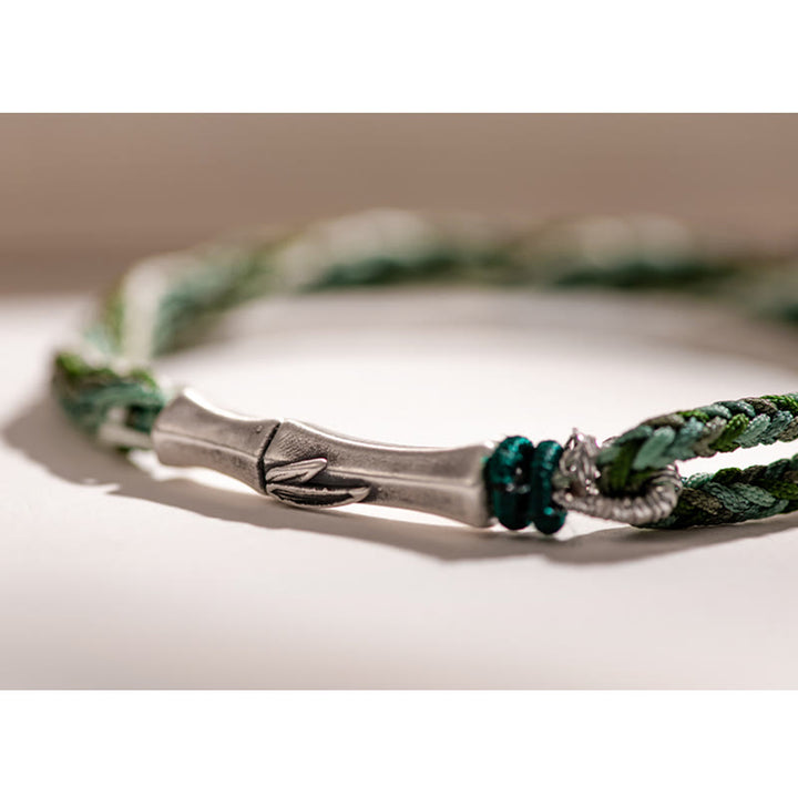Pulsera de hilo de protección de la suerte con nudo de reencarnación de bambú de plata de ley 925