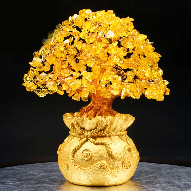Buddha Stones Adorno de piedras preciosas de árbol de dinero de citrino natural - Feng Shui para la prosperidad - Árbol de citrino grande - image 0