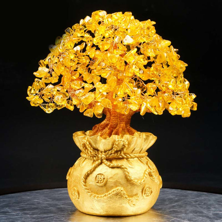Buddha Stones Adorno de piedras preciosas de árbol de dinero de citrino natural - Feng Shui para la prosperidad - Árbol de citrino grande - image 0
