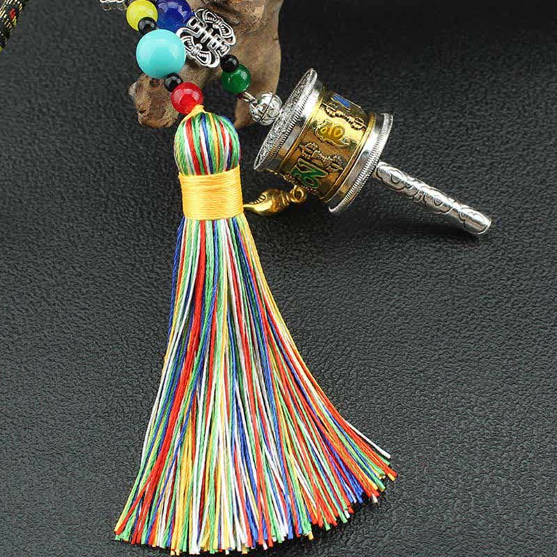 Tíbet Om Mani Padme Hum rueda de oración borla bolsa decoración colgante de coche