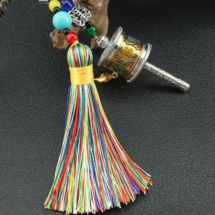 Tíbet Om Mani Padme Hum rueda de oración borla bolsa decoración colgante de coche