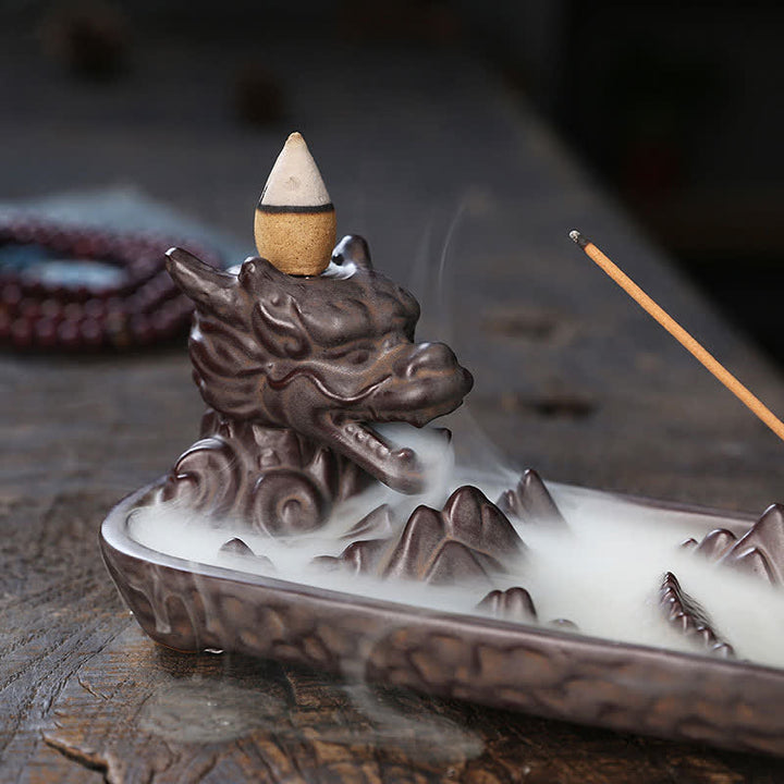 Quemador de incienso de cerámica con diseño de montaña de dragón, Buddha Stones , decoración