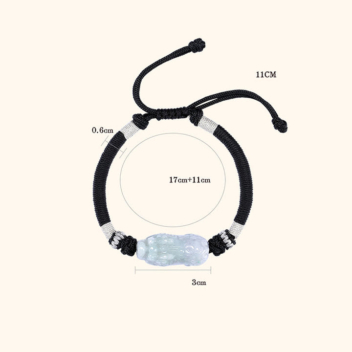Pulsera de cuerda trenzada de Buddha Stones hecha a mano de Jade Natural PiXiu suerte prosperidad