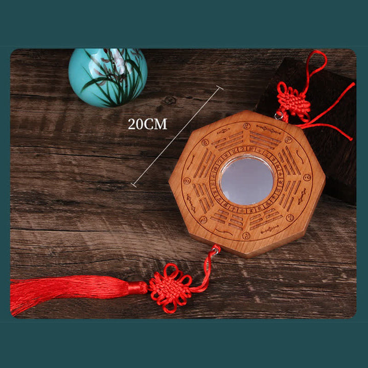 Feng Shui Bagua Mapa Madera de Durazno Monedas de Cinco Emperadores Equilibrio de Nudos Chinos Espejo de Mapa de Energía
