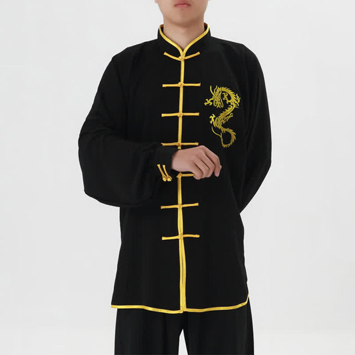 Conjunto de ropa unisex con bordado de dragón y Buddha Stones para práctica espiritual de Qi Gong, meditación y oración.