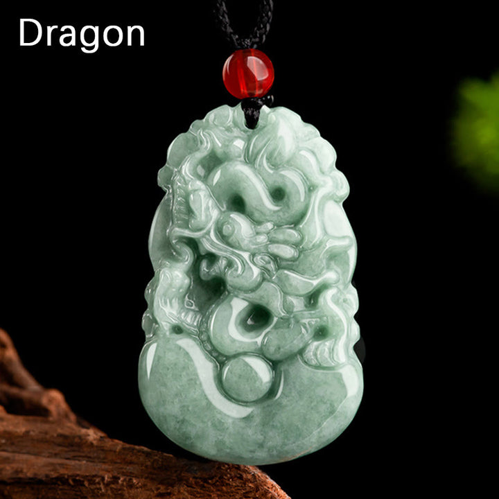 Buddha Stones Jade verde natural 12 Zodíaco chino Suerte Prosperidad Collar Colgante