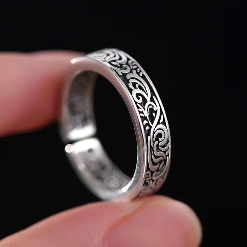 Anillo ajustable de cobre con diseño de flores de la dinastía Tang de Buddha Stones