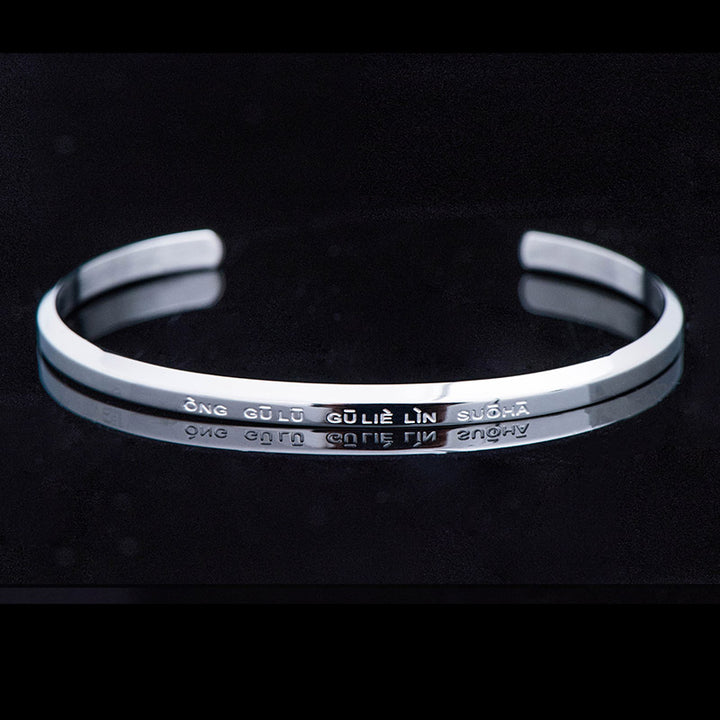 Pulsera de protección de bendición de acero titanio con grabado de seis palabras verdaderas de Buddha Stones