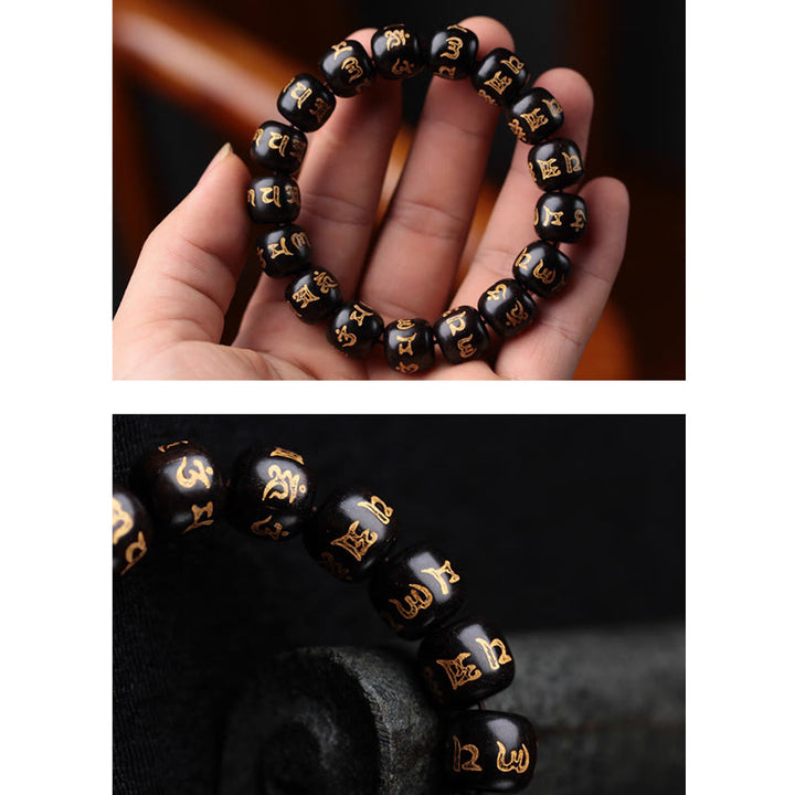 Pulsera de la paz grabada con Buddha Stones, madera de ébano tibetano, Om Mani Padme Hum