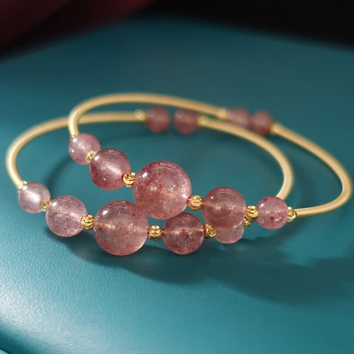 Brazalete de pulsera curativo de amor de cuarzo fresa natural con Buddha Stones