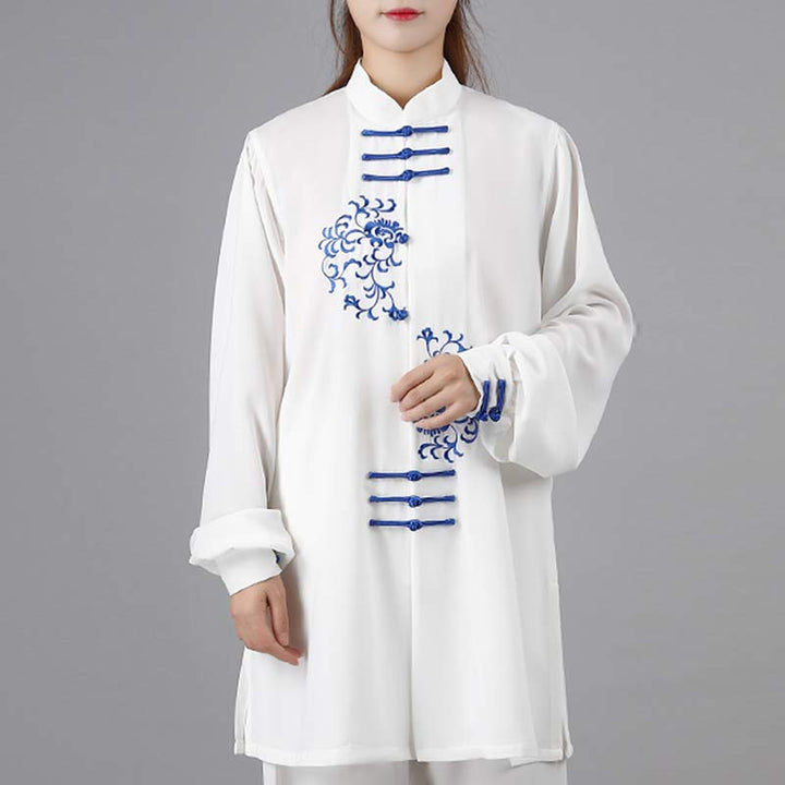 Conjunto de ropa unisex con bordado de flores y Buddha Stones para meditación, oración, espiritualidad, zen, tai chi y qigong.