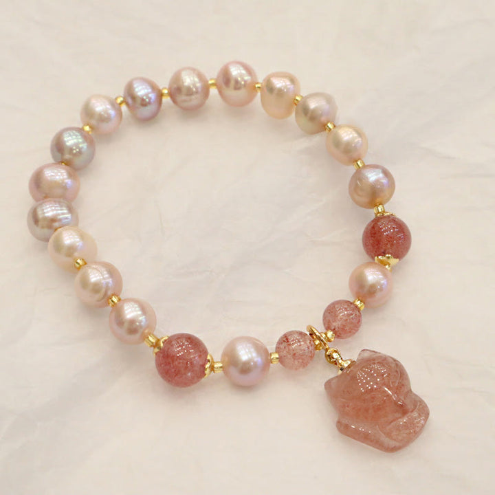 Pulsera con dije curativo de amor de zorro lindo de cuarzo fresa con Buddha Stones