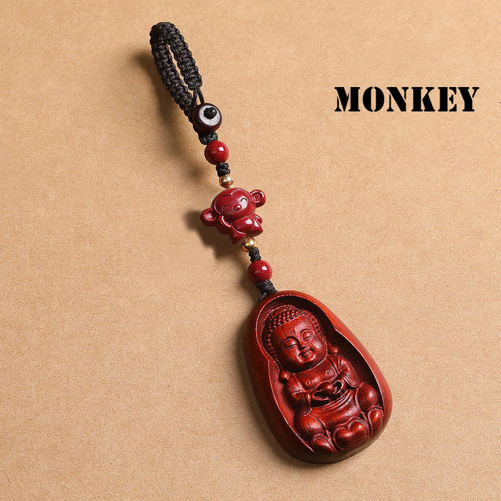 Llavero de protección con amuleto del zodiaco chino, Buddha Stones , hoja pequeña, sándalo rojo, Buda, cinabrio