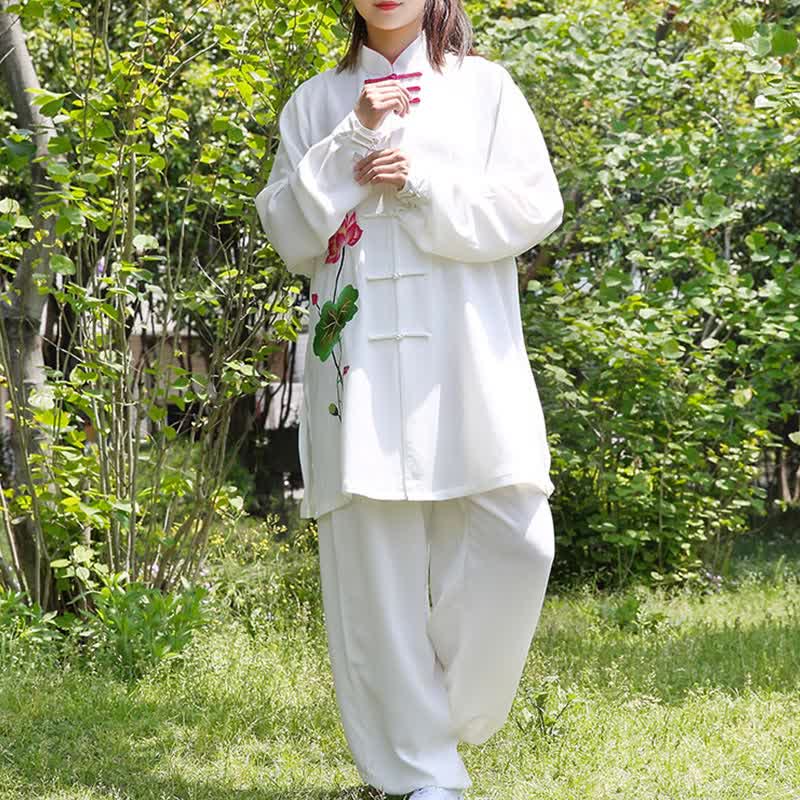 Conjunto de ropa para mujer con diseño de hojas y flores de loto y piedras de Buddha Stones para meditación, tai chi, oración y práctica espiritual zen - image 15