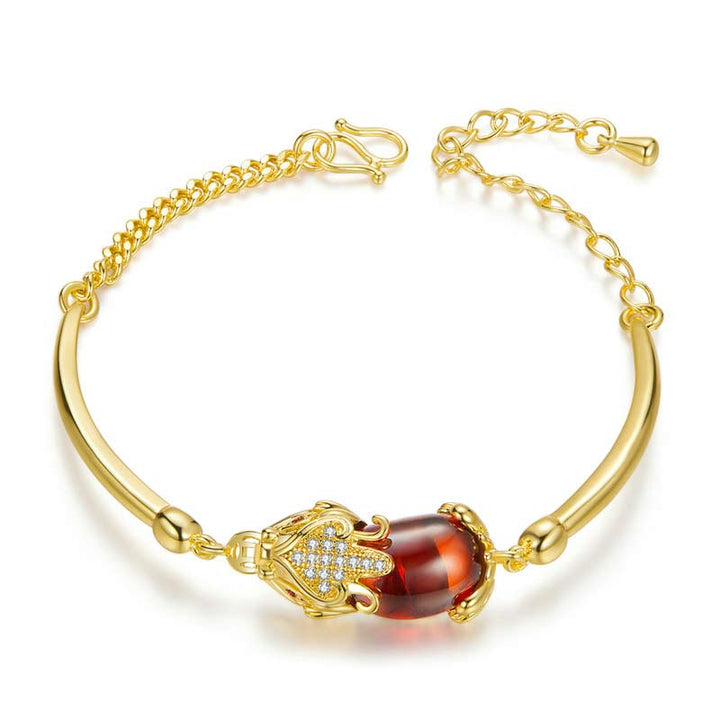 Pulsera de la suerte de la riqueza PiXiu de ágata roja dorada FengShui