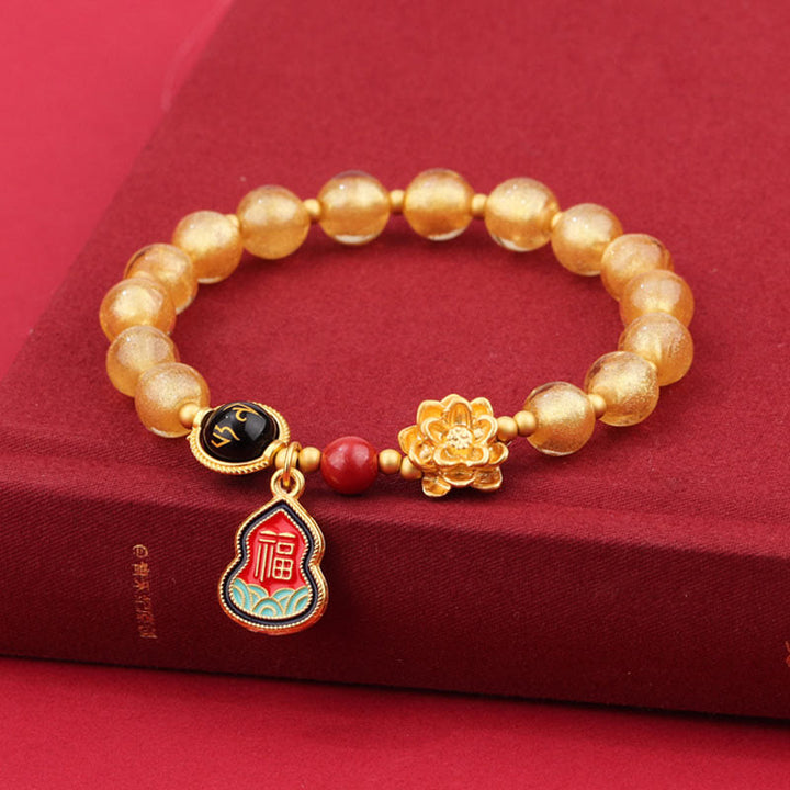 Buddha Stones Tíbet Om Mani Padme Hum Fu personaje calabaza encanto Lotus Liuli cuentas de vidrio pulsera de la suerte