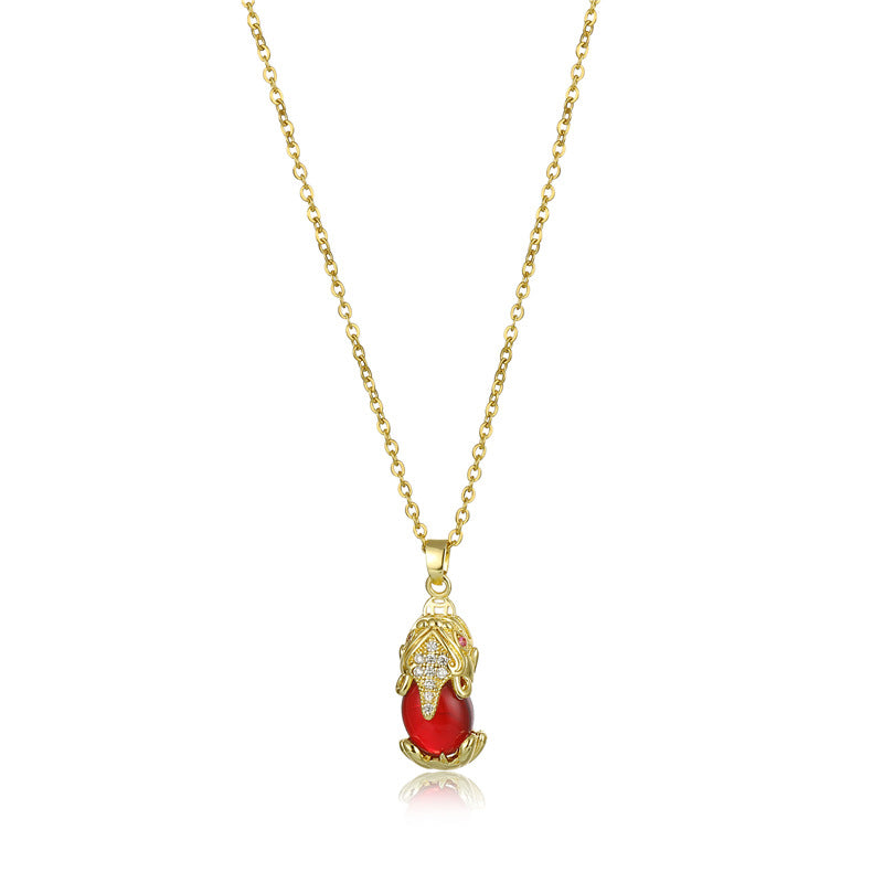 Collar de la fortuna de Pixiu con granate natural de Buddha Stones - Granate rojo - image 1