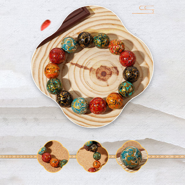 Pulsera Calm con cuentas de laca multicolor natural y piedras de Buddha Stones