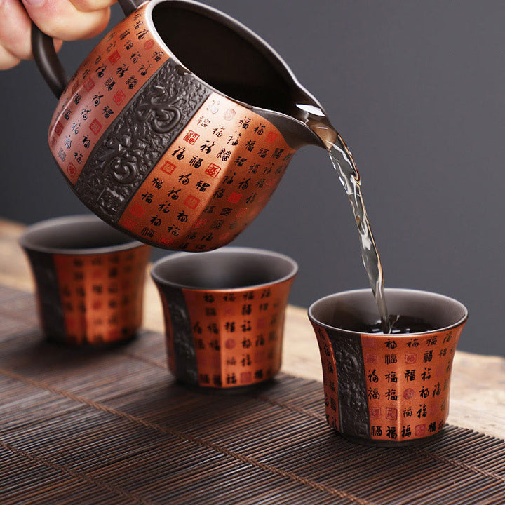 Taza de té de cerámica de arcilla púrpura con personaje Fu pequeño de Buddha Stones, taza de té de Kung Fu de 50ml