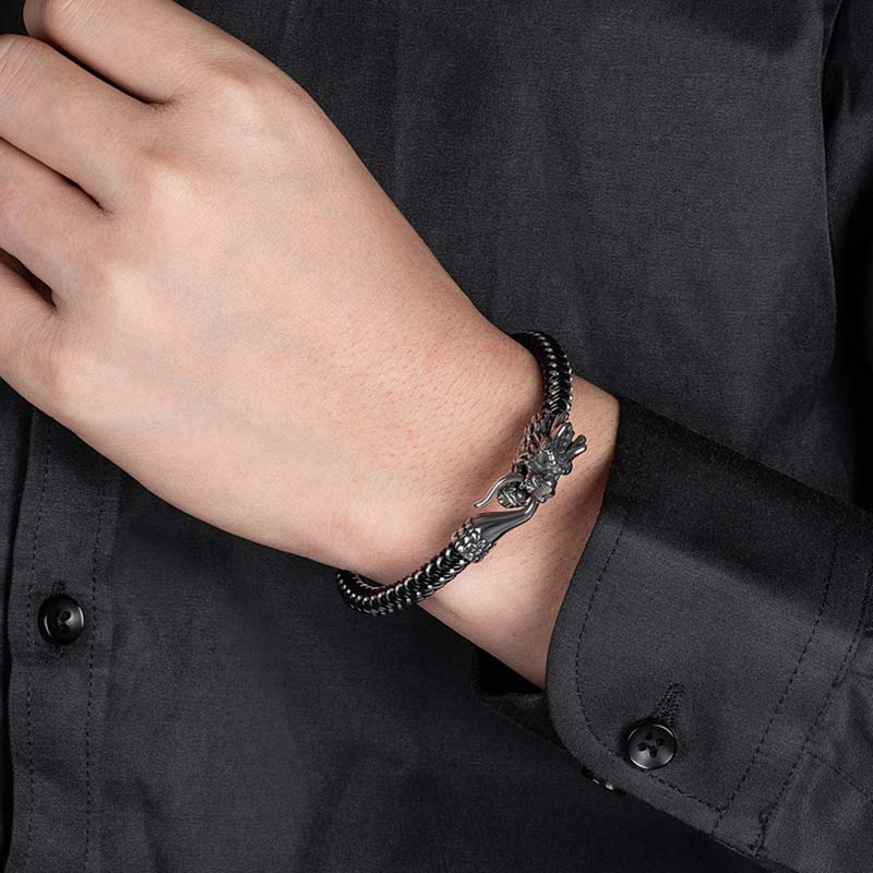 Pulsera de la suerte con protección de acero titanio y dragón de Buddha Stones - image 2