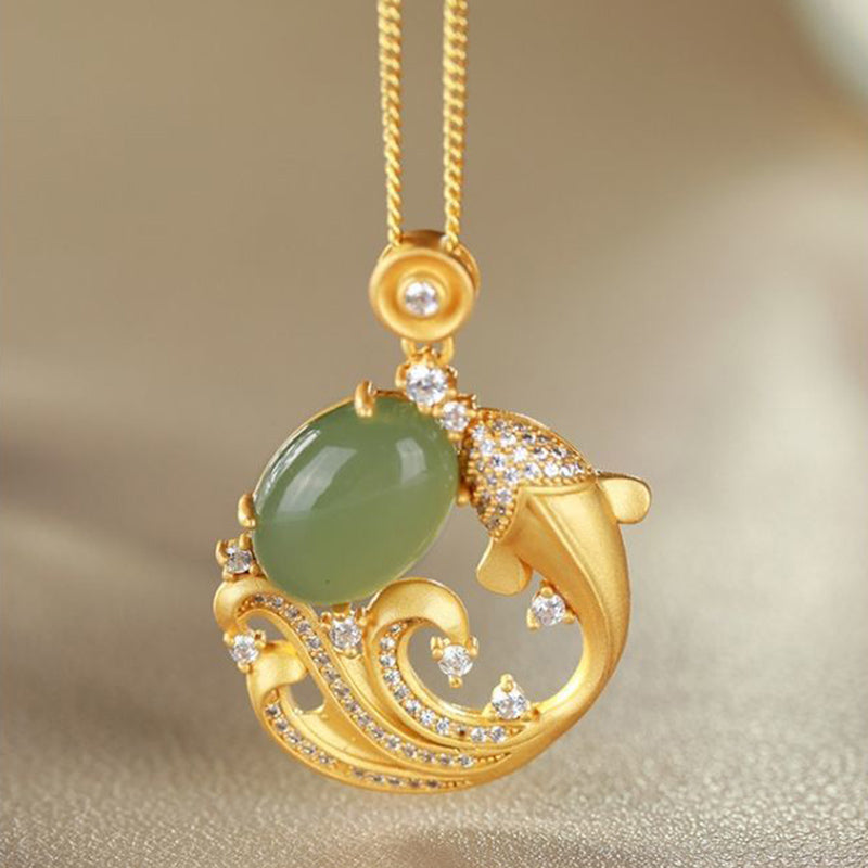 Buddha Stones Cian Jade Koi Fish Curación Calma Collar Colgante - image 2