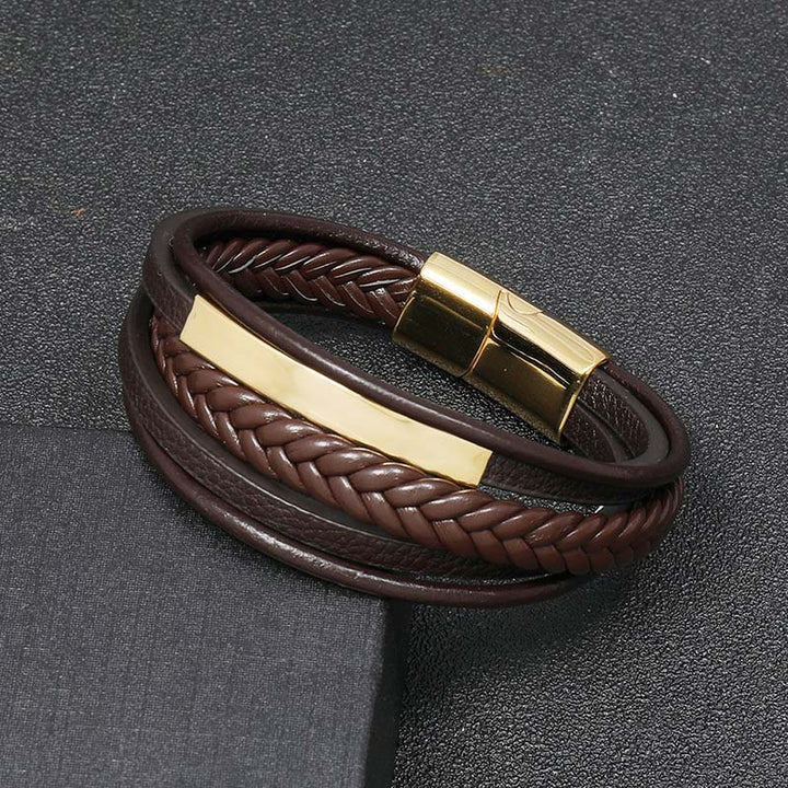 Pulsera de la suerte de cuero y acero titanio con diseño simple de Buddha Stones