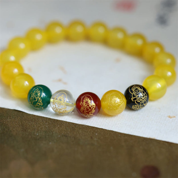 Buddha Stones Cinco Elementos Dios de la Riqueza Pulsera de Riqueza de Cristal de Ágata Varias