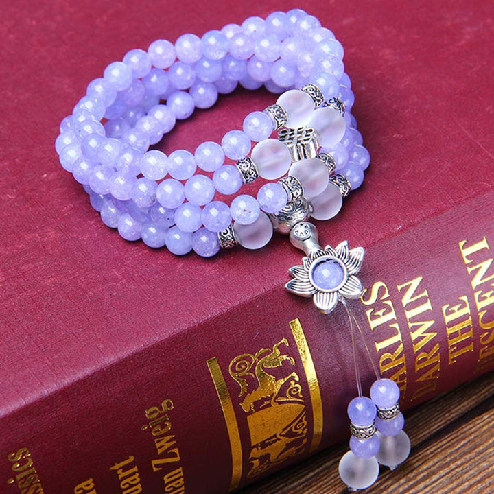 Pulsera de fuerza con cuentas de jaspe morado y Buddha Stones Mala