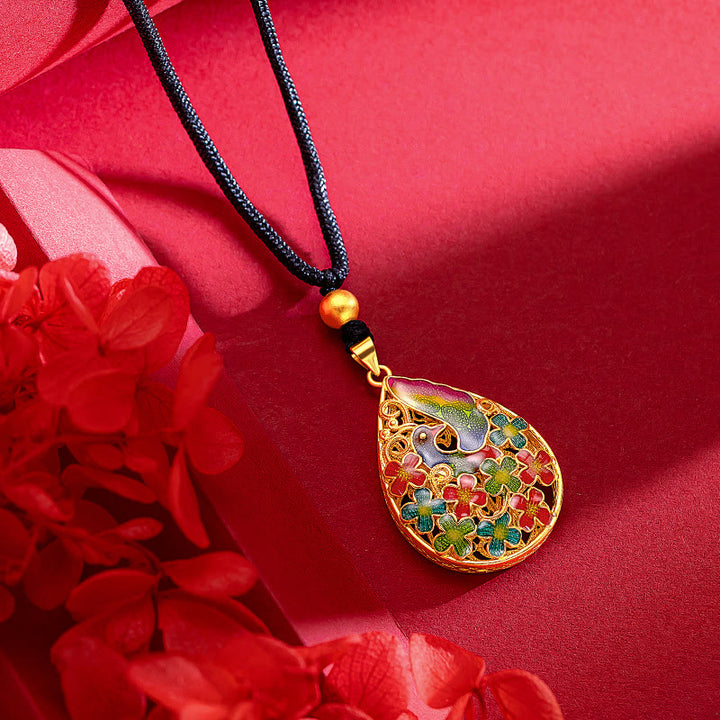 Collar con colgante de fuerza de la suerte y flor de Fénix colorida con Buddha Stones
