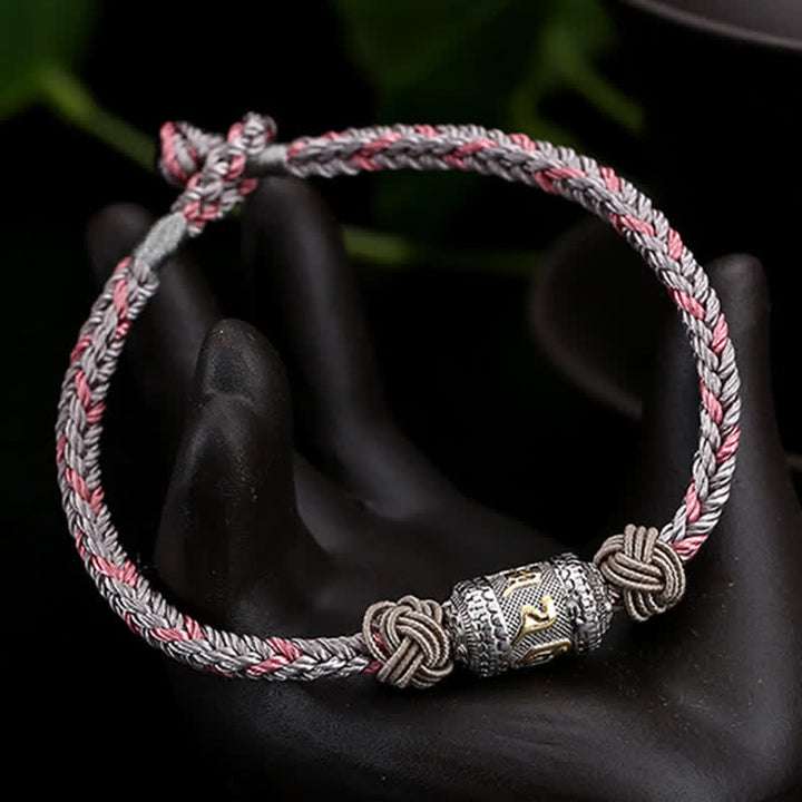 Pulsera de hilo rojo de plata de ley 925 con Buddha Stones Om Mani Padme Hum, rueda de oración, fuerza de la suerte - image 13