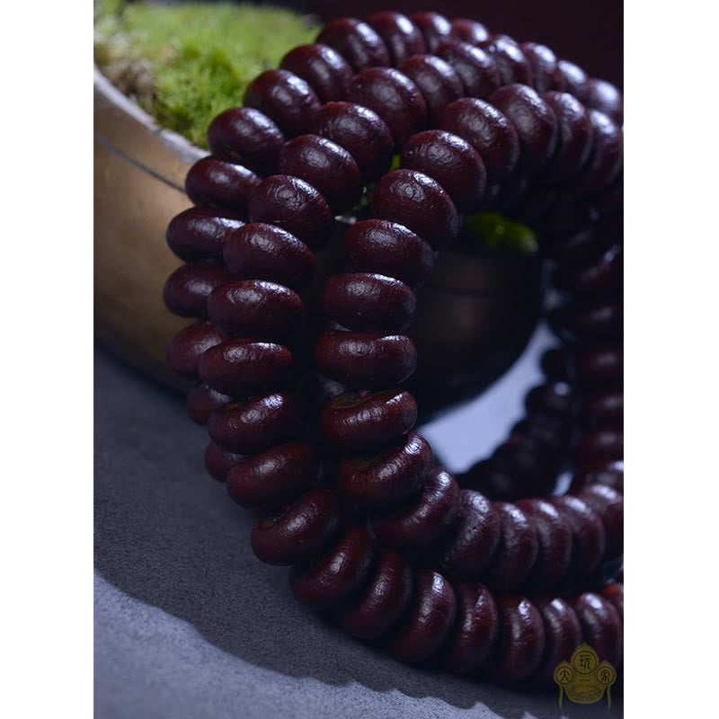 Pulsera de riqueza de semillas de Bodhi púrpura, 108 cuentas de Mala naturales del Tíbet, Buddha Stones