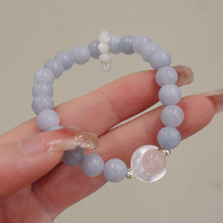 Pulsera de plata de ley 925 con Buddha Stones, amatista natural, aguamarina, cristal rosa, ojo de gato, luna creciente curativa