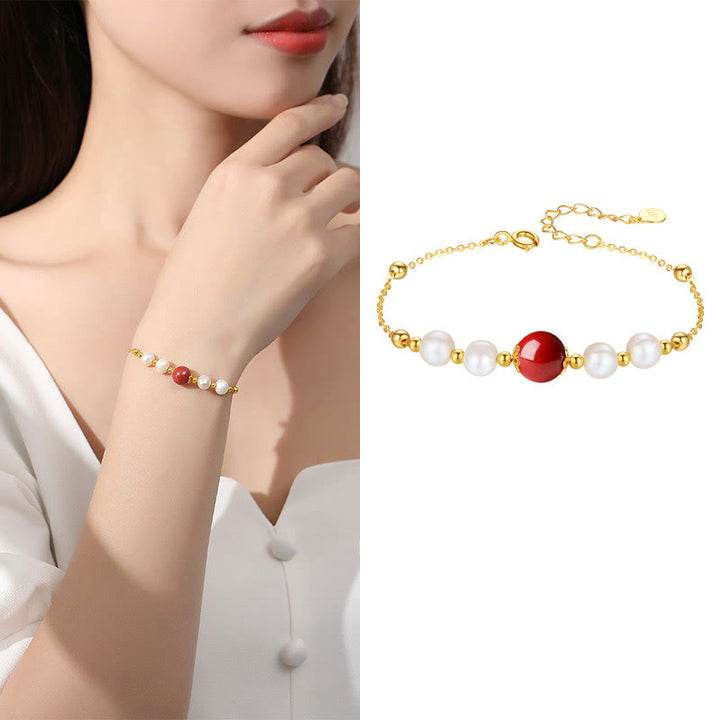 Pulsera de cadena de cuentas curativas de cinabrio y perlas de plata de ley 925 con Buddha Stones - image 7
