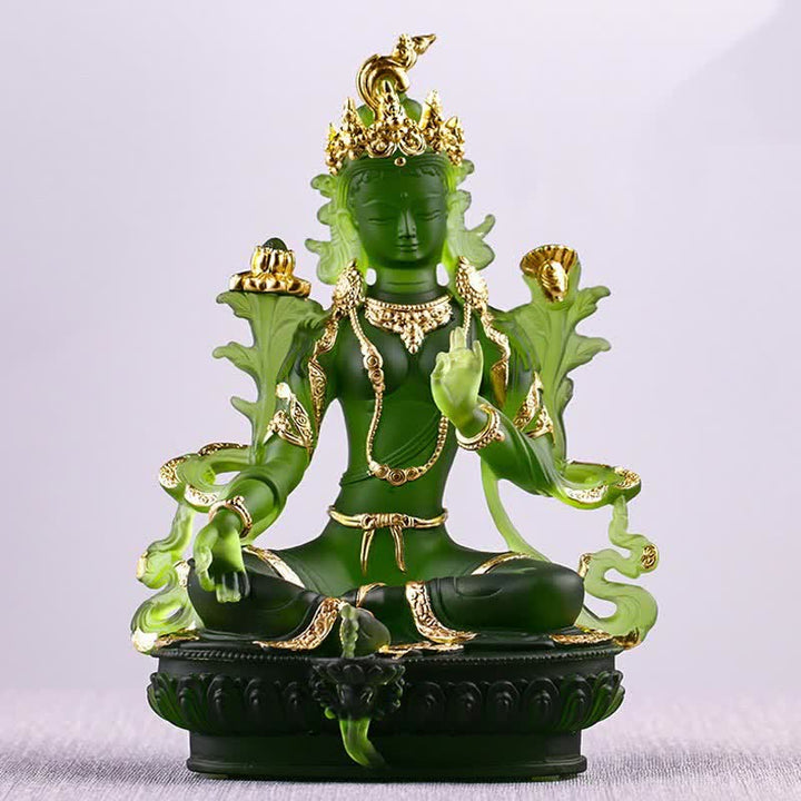 Bodhisattva Tara Verde hecho a mano Liuli Crystal Art Piece Protección Hogar Oficina Estatua Decoración - image 0
