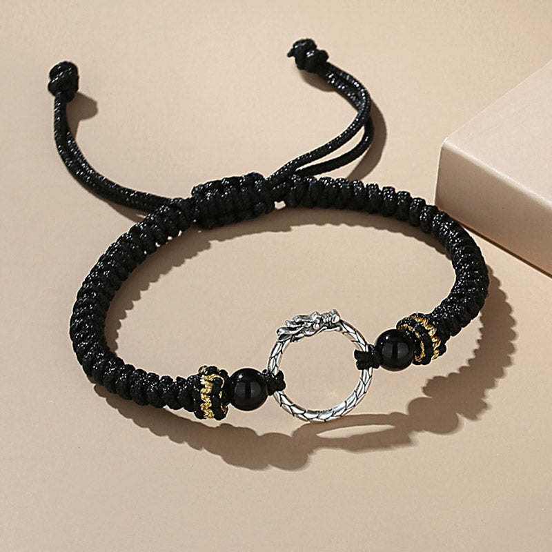 Pulsera de plata de ley 925 hecha a mano con Buddha Stones , año del dragón, Fénix, hebilla de la paz, pulsera para pareja de la suerte