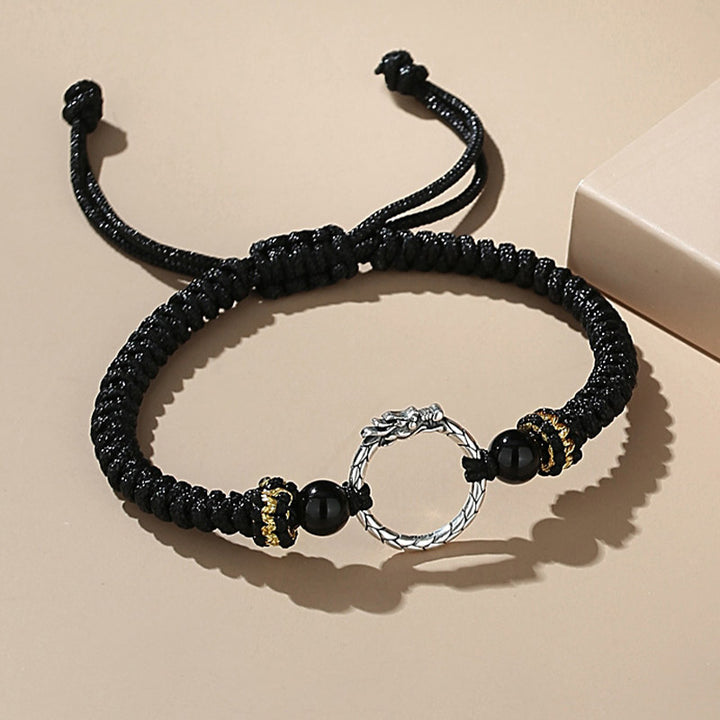 Pulsera de plata de ley 925 hecha a mano con Buddha Stones , año del dragón, Fénix, hebilla de la paz, pulsera para pareja de la suerte