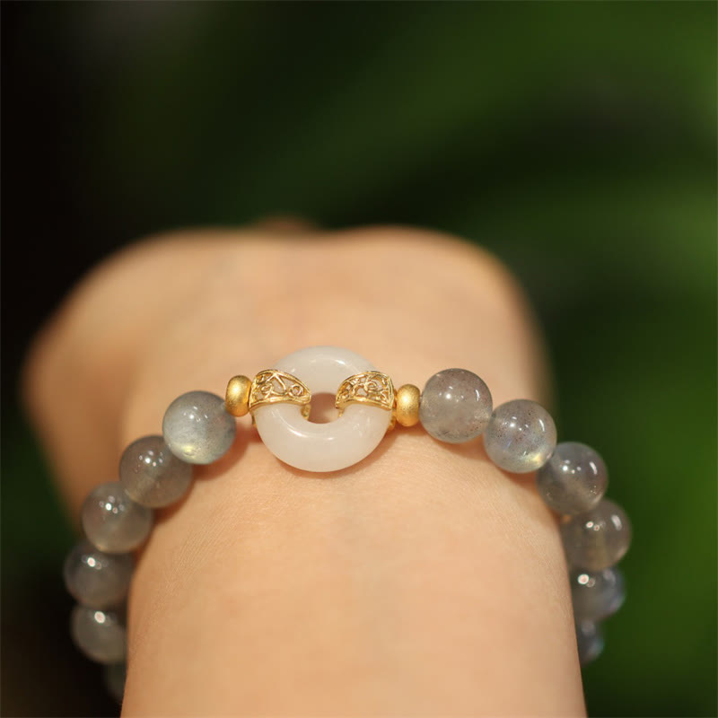 Pulsera curativa con hebilla de paz, piedra lunar Natural, Jade Heitan, Buddha Stones
