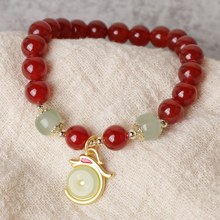 Buddha Stones Año del Dragón Ágata Roja Jade Hebilla de la Paz Pulsera de Éxito del Personaje Fu