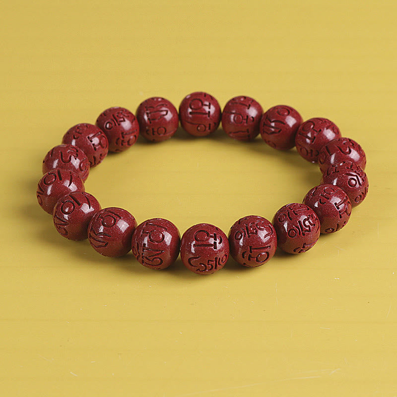Pulsera de cuentas de cinabrio PiXiu doble Natural Om Mani Padme Hum riqueza y suerte