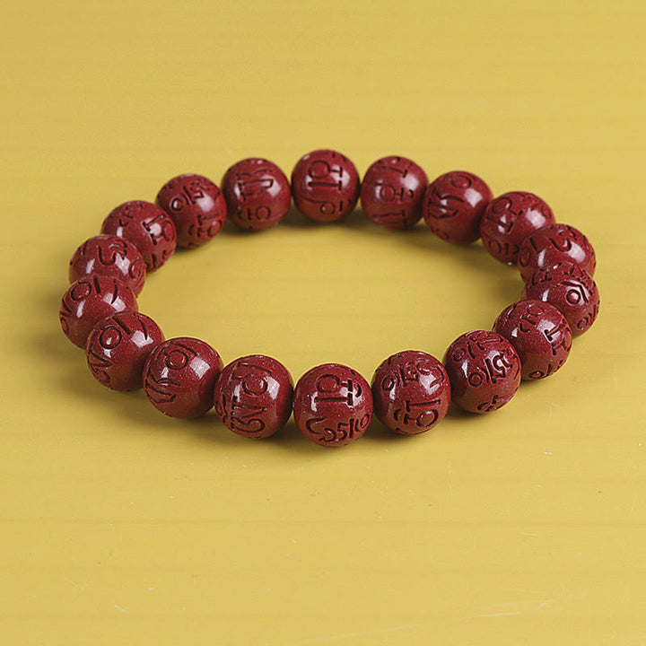 Pulsera de cuentas de cinabrio PiXiu doble Natural Om Mani Padme Hum riqueza y suerte