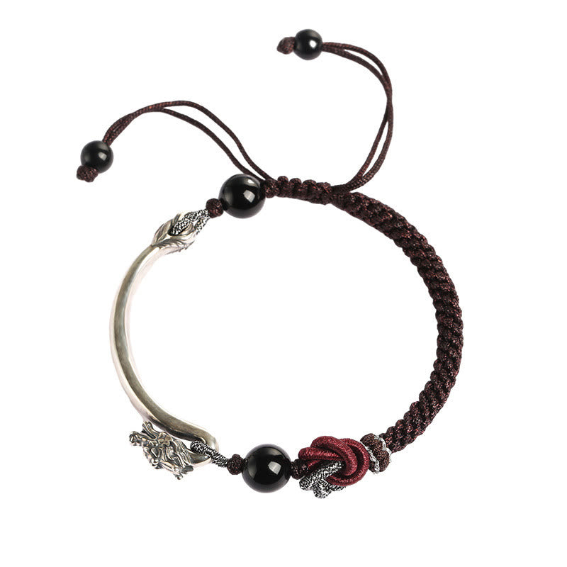Pulsera trenzada hecha a mano con diseño de dragón auspicioso de plata de ley 925 con Buddha Stones - image 10