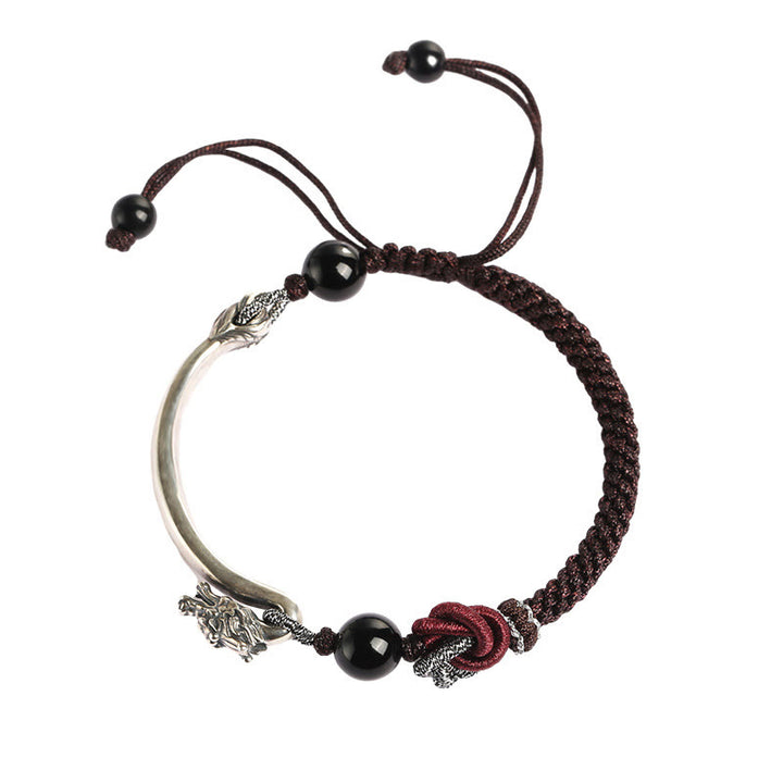 Pulsera trenzada hecha a mano con diseño de dragón auspicioso de plata de ley 925 con Buddha Stones - image 10