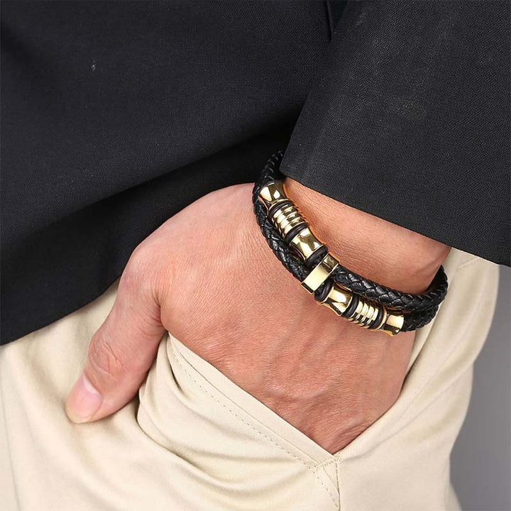 Pulsera Fortune con tejido de cuero en capas de Buddha Stones
