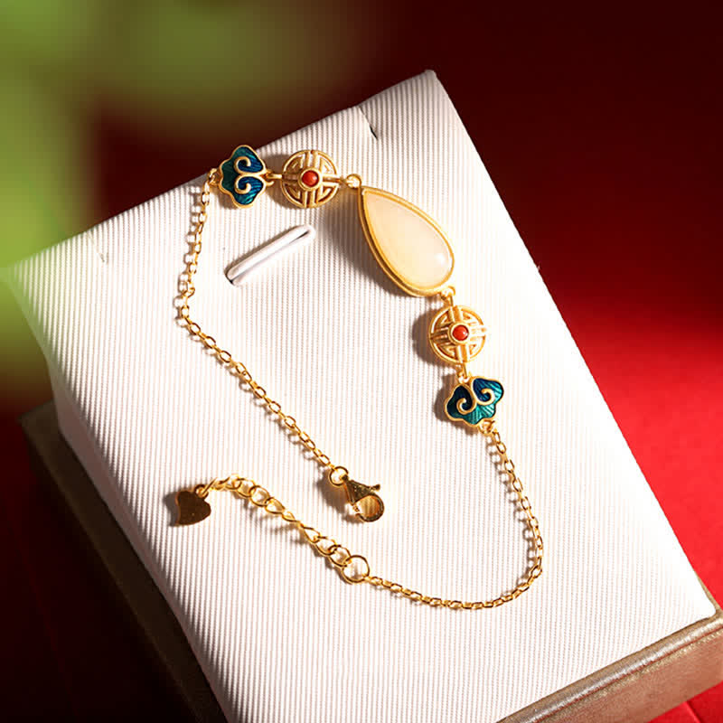 Pulsera con colgante de cadena de gota de agua de jade blanco hetiano de plata de ley 925